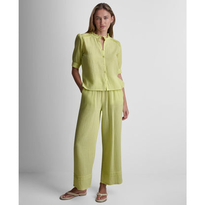 Dkny Jeans Petite Short Puff-Sleeve Button-Front Shirt