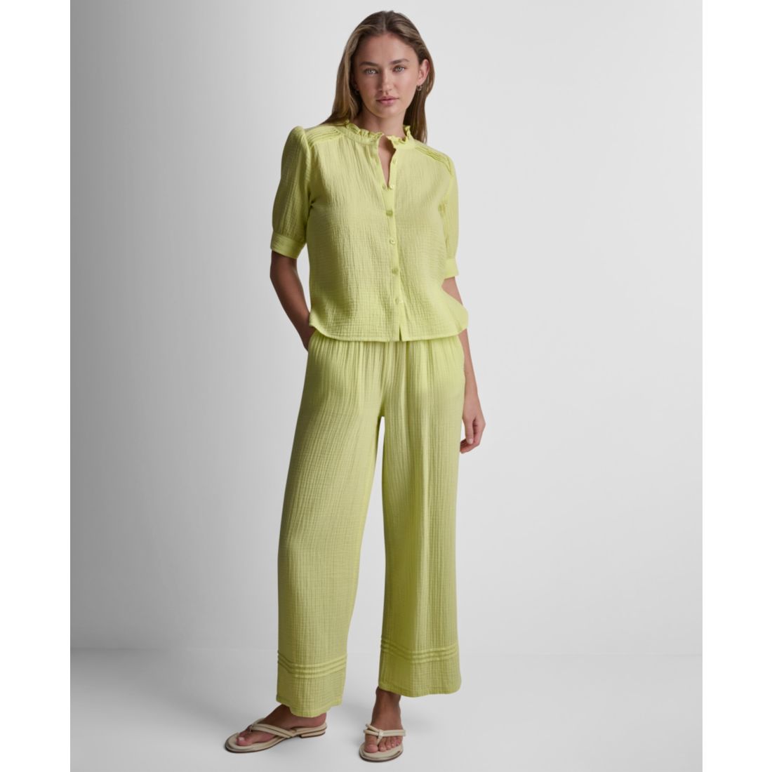 Dkny Jeans Petite Short Puff-Sleeve Button-Front Shirt