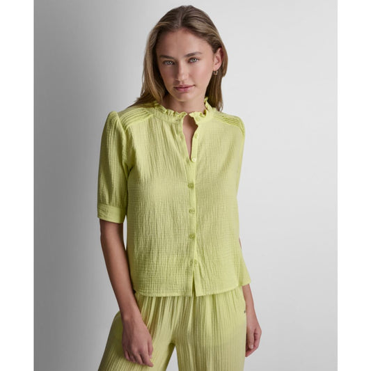 Dkny Jeans Petite Short Puff-Sleeve Button-Front Shirt