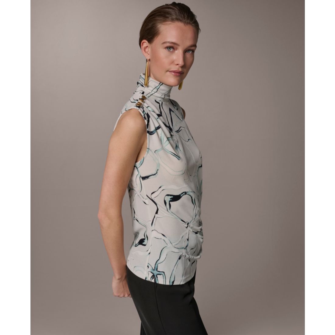 Donna Karan New York Women's Mock Neck Button Shoulder Top
