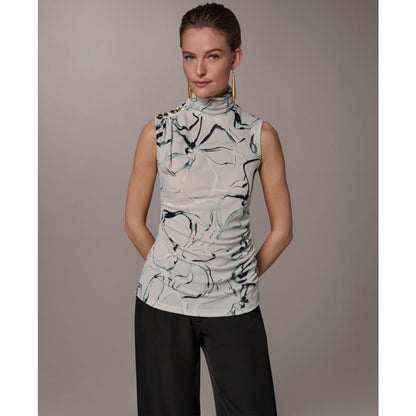 Donna Karan New York Women's Mock Neck Button Shoulder Top