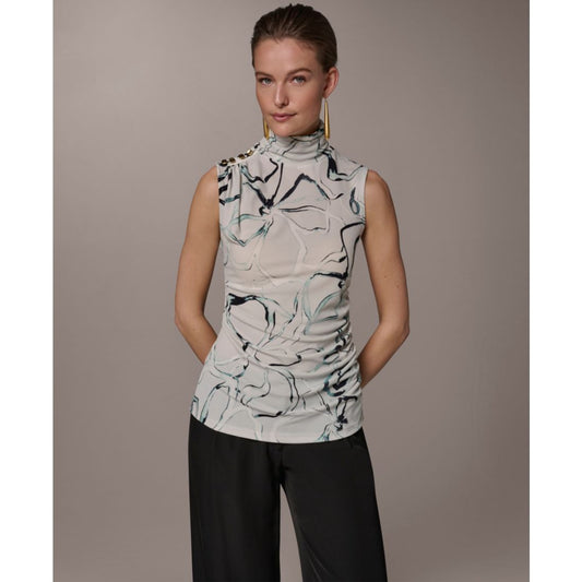 Donna Karan New York Women's Mock Neck Button Shoulder Top