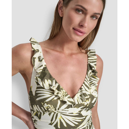 Dkny Ruffle Plunge Underwire Tummy Control One-Piece Swimsuit, Created for Macy's