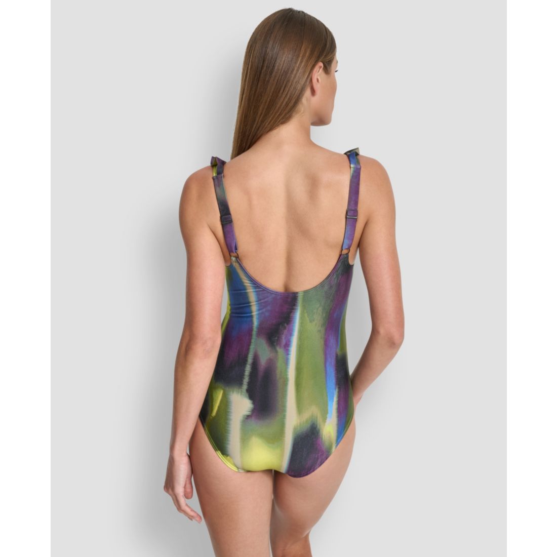 Dkny Ruffle Plunge Underwire Tummy Control One-Piece Swimsuit, Created for Macy's
