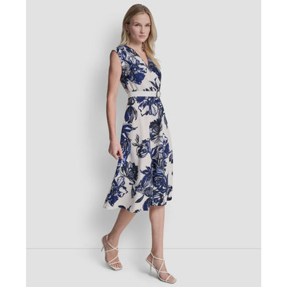 Dkny Women's Cap Sleeve Surplice Neck Belted Midi Dress
