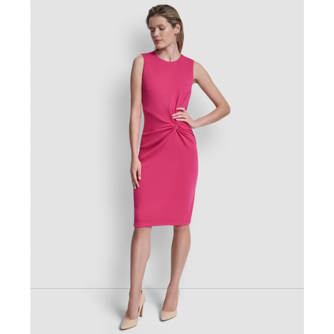 Dkny Women's Sleeveless Jewel Neck Knot Front Dress