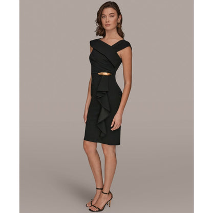 Donna Karan New York Women's Asymmetrical Neck Sheath Ruffle Dress