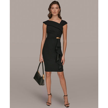 Donna Karan New York Women's Asymmetrical Neck Sheath Ruffle Dress