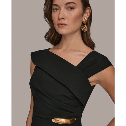 Donna Karan New York Women's Asymmetrical Neck Sheath Ruffle Dress