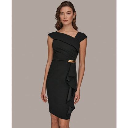 Donna Karan New York Women's Asymmetrical Neck Sheath Ruffle Dress