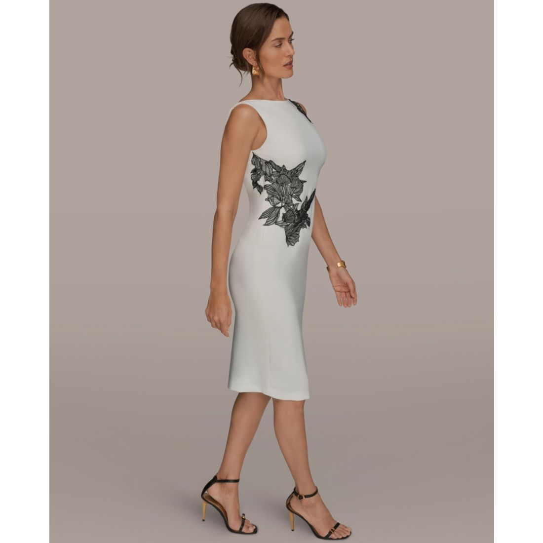 Donna Karan New York Women's Sleeveless Embroidered Floral Sheath Dress