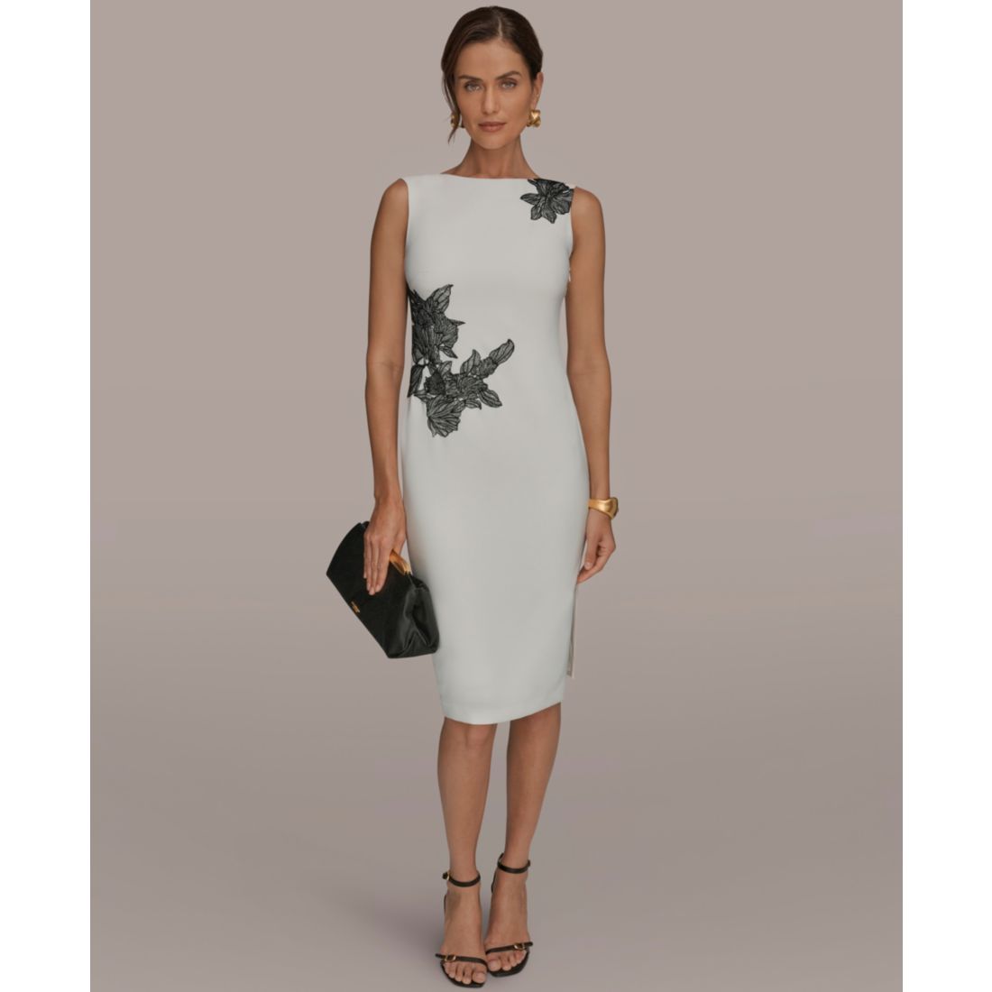 Donna Karan New York Women's Sleeveless Embroidered Floral Sheath Dress