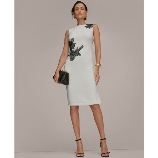 Donna Karan New York Women's Sleeveless Embroidered Floral Sheath Dress