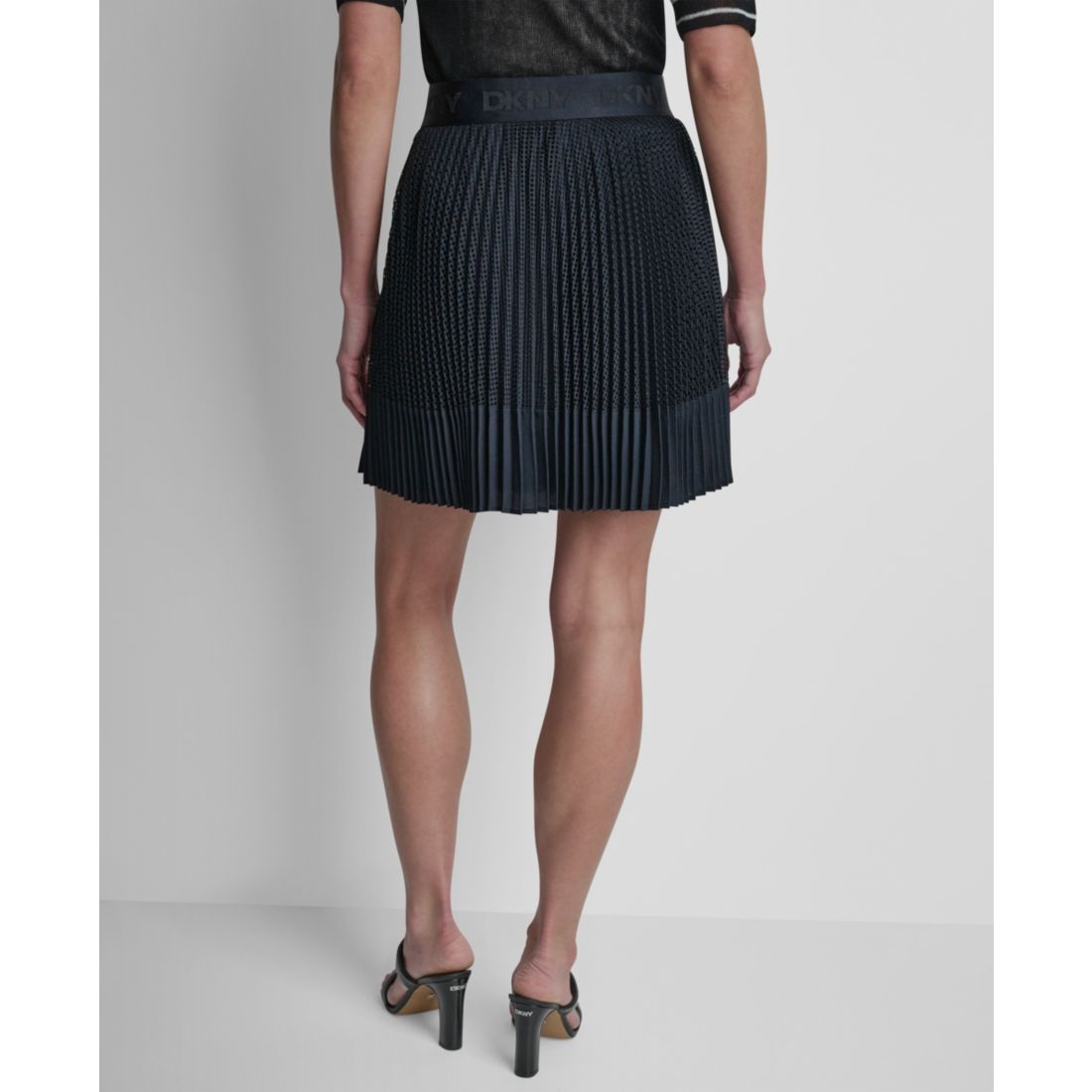 Dkny Women's Logo-Waist Mixed-Media Pleated-Hem Skirt