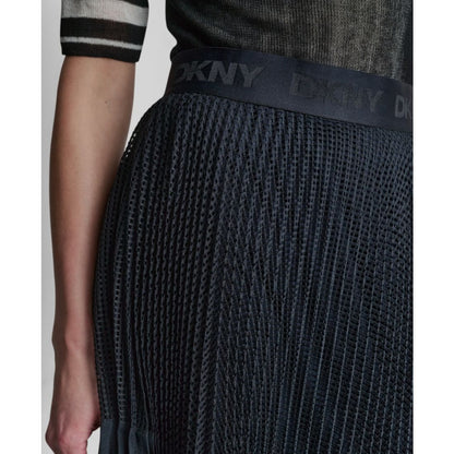 Dkny Women's Logo-Waist Mixed-Media Pleated-Hem Skirt