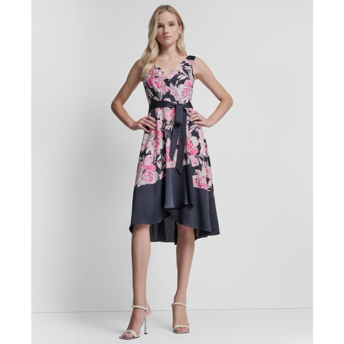 Dkny Women's Surplice Neck Asymmetrical Hem Dress