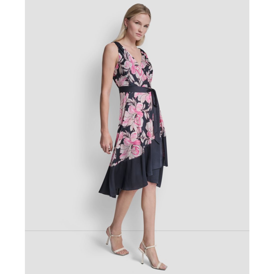 Dkny Women's Surplice Neck Asymmetrical Hem Dress