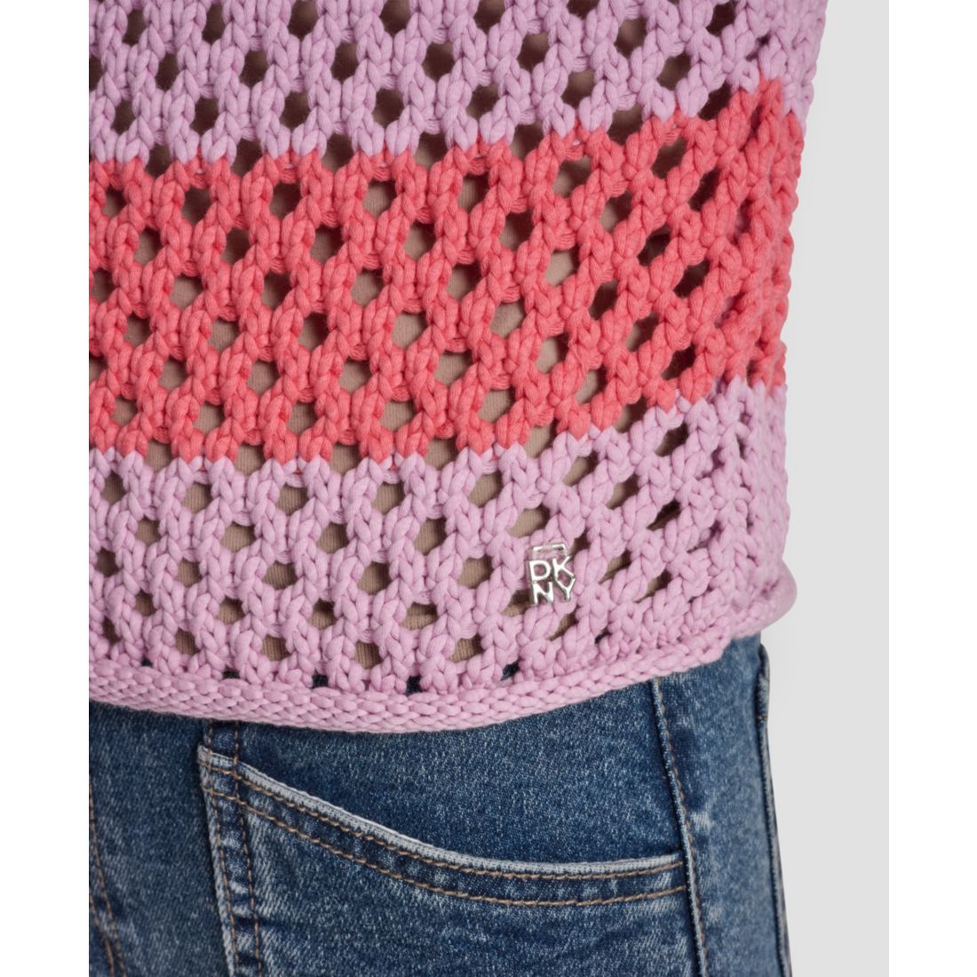 Dkny Jeans Women's Stripe Pointelle Cropped Pull-On Sweater