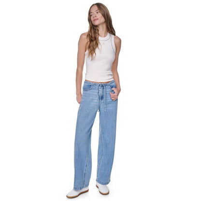 Dkny Jeans Petite Mid Rise Flowy Relaxed Fit Straight Pants
