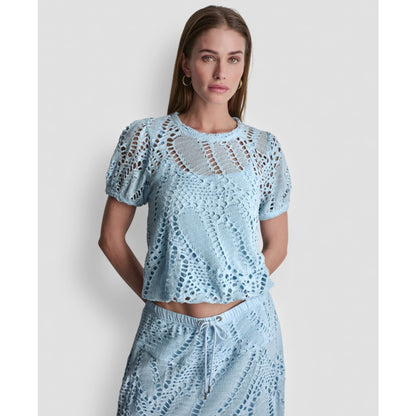 Dkny Women's Leaf Crochet Short-Sleeve Top