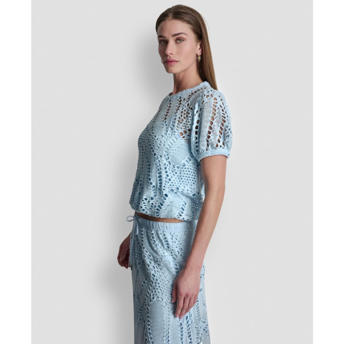 Dkny Women's Leaf Crochet Short-Sleeve Top