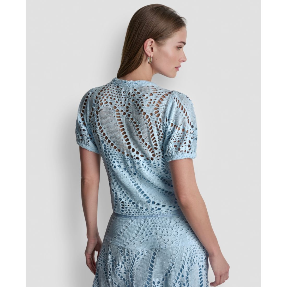 Dkny Women's Leaf Crochet Short-Sleeve Top
