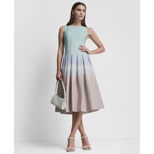 Dkny Women's Sleeveless Pleated Boat Neck Midi Dress
