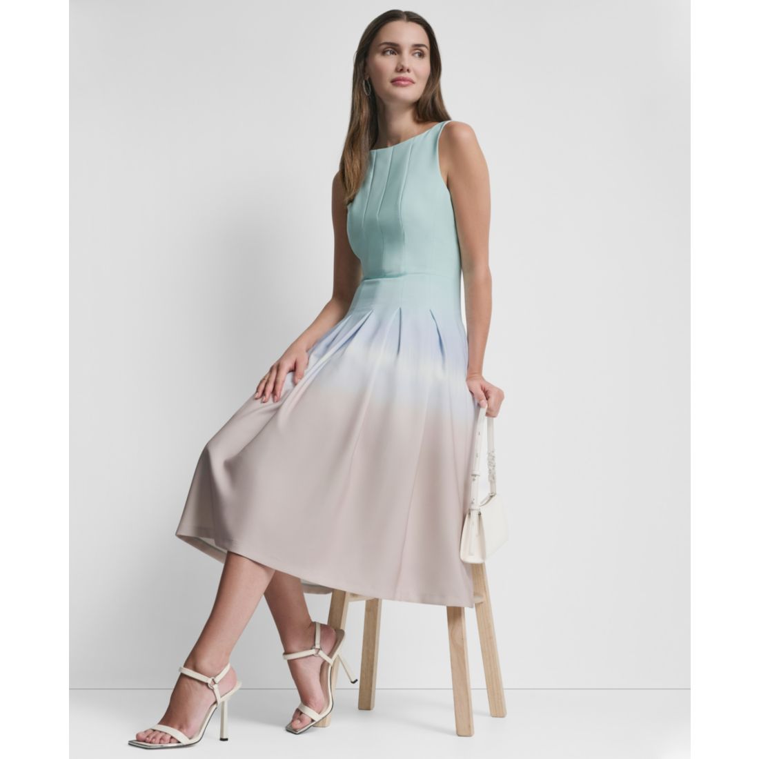 Dkny Women's Sleeveless Pleated Boat Neck Midi Dress
