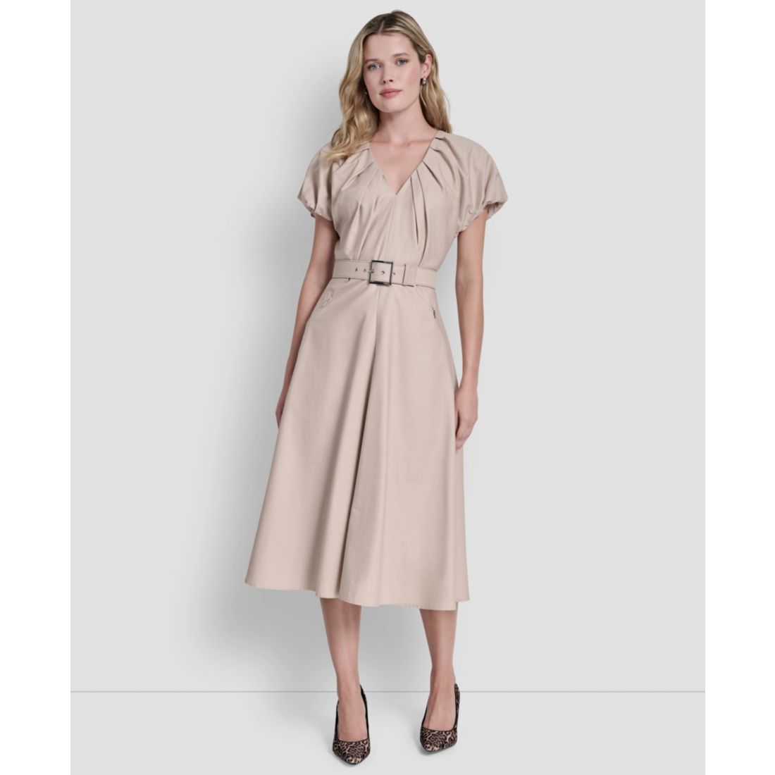 Dkny Women's V-Neck Belted Midi Dress