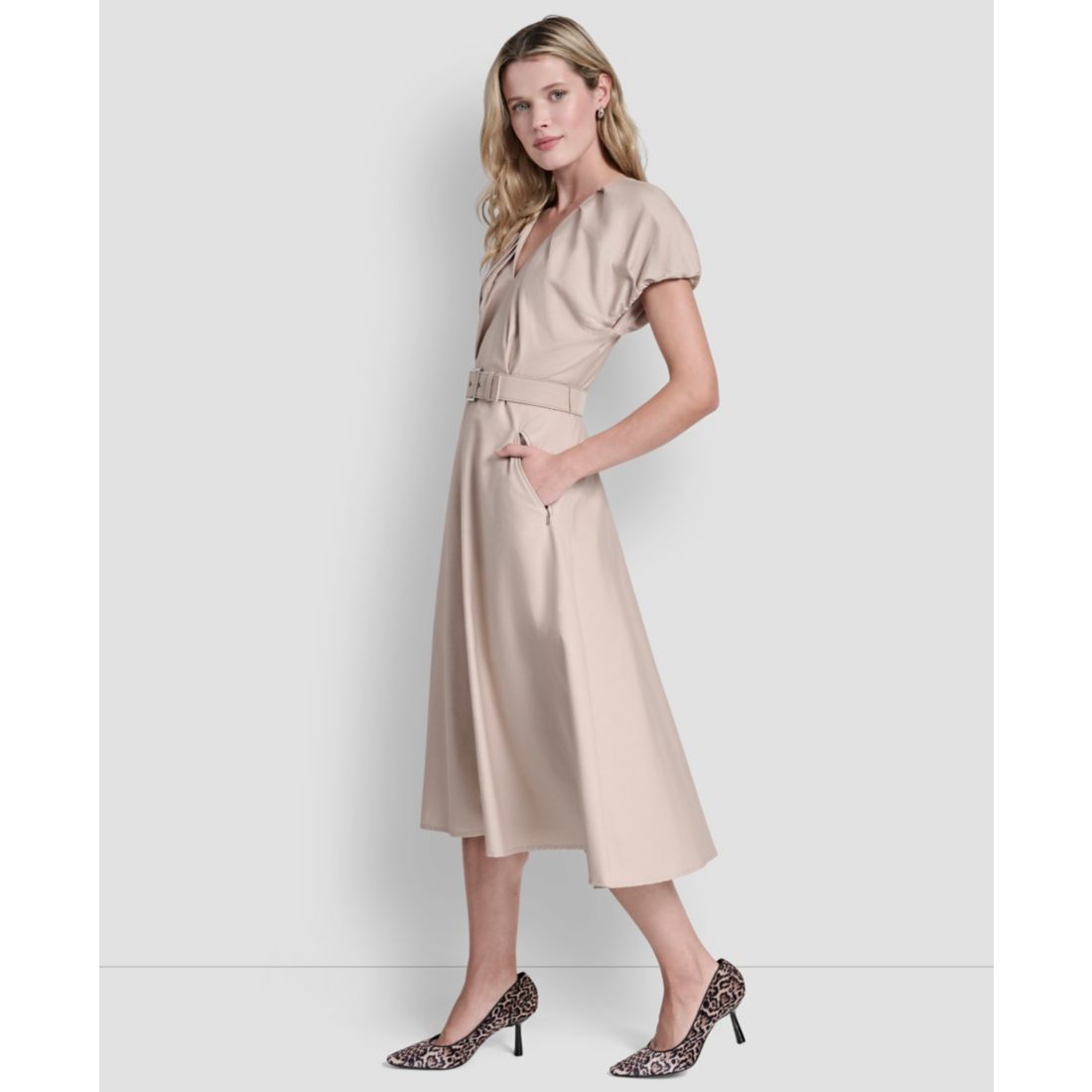 Dkny Women's V-Neck Belted Midi Dress