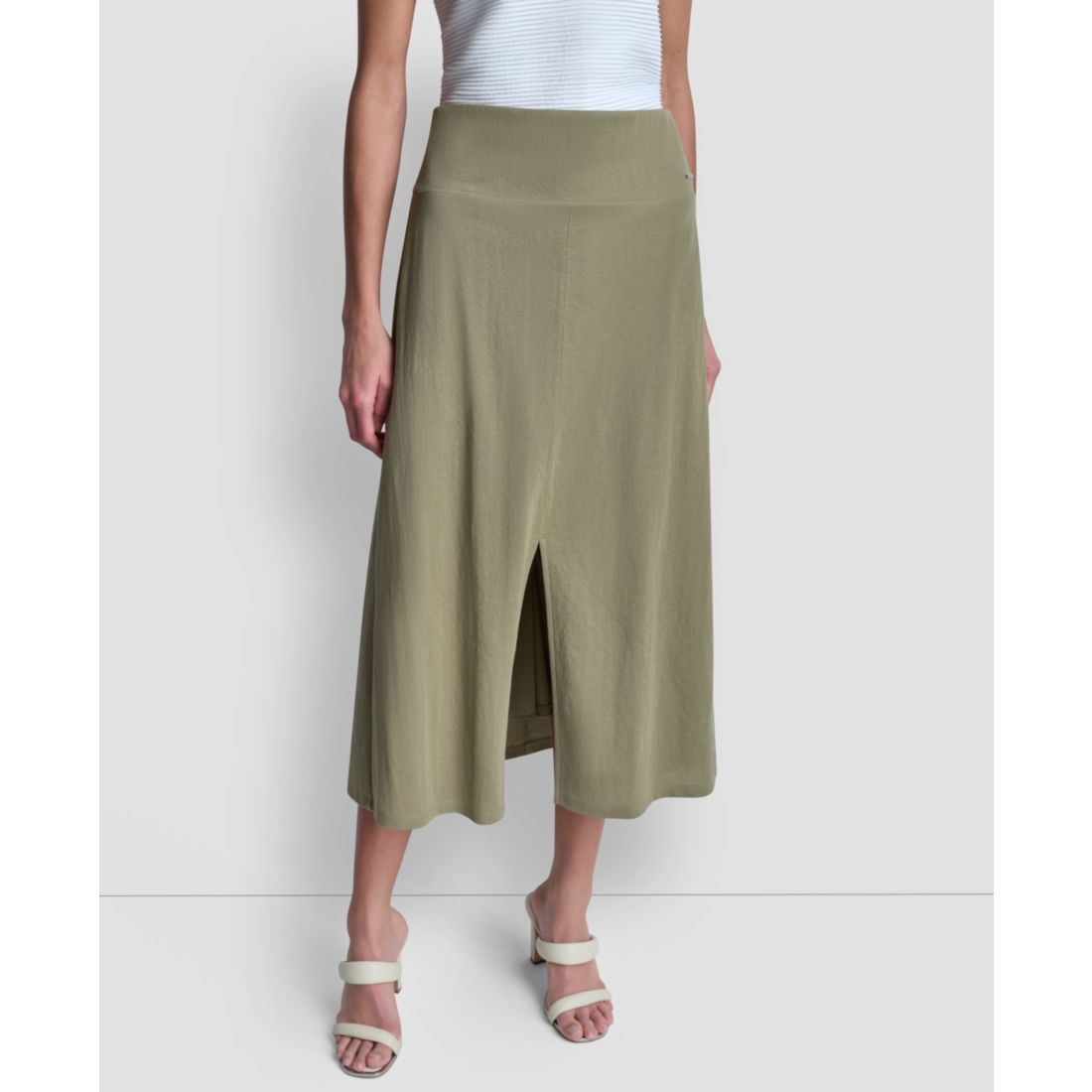 Dkny Women's Arid Pique Mini Logo Emblem Slit A-Line Skirt