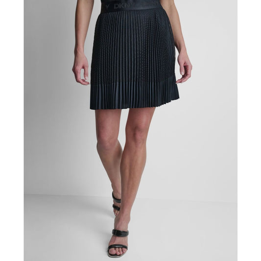 Dkny Women's Logo-Waist Mixed-Media Pleated-Hem Skirt