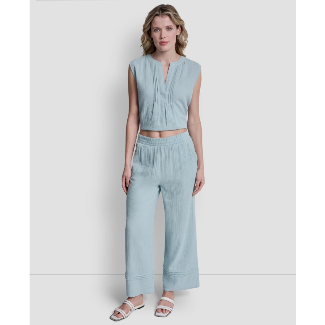 Dkny Jeans Petite Smocked Encased Elastic Waistband Ankle Length Pants