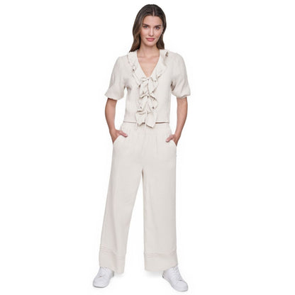 Dkny Jeans Petite Puff Short-Sleeve Tie Front V-Neck Shirt