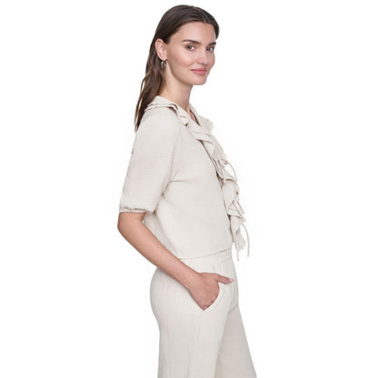 Dkny Jeans Petite Puff Short-Sleeve Tie Front V-Neck Shirt