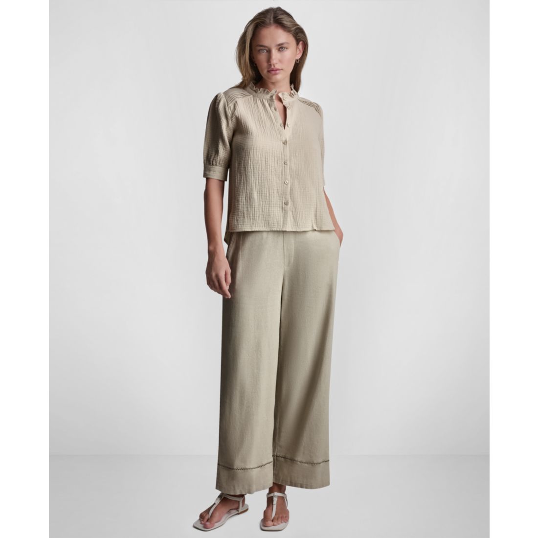 Dkny Jeans Petite Short Puff-Sleeve Button-Front Shirt
