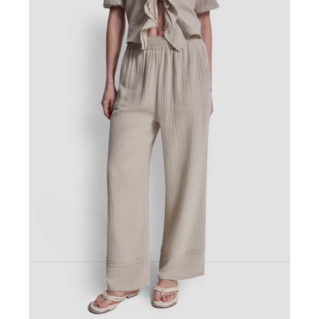 Dkny Jeans Petite Smocked Encased Elastic Waistband Ankle Length Pants