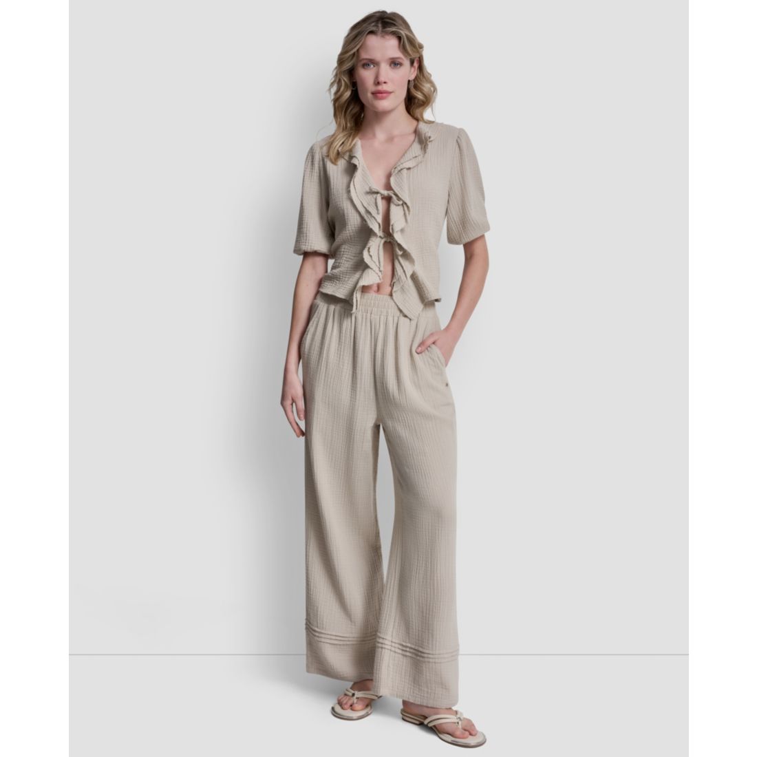 Dkny Jeans Petite Smocked Encased Elastic Waistband Ankle Length Pants