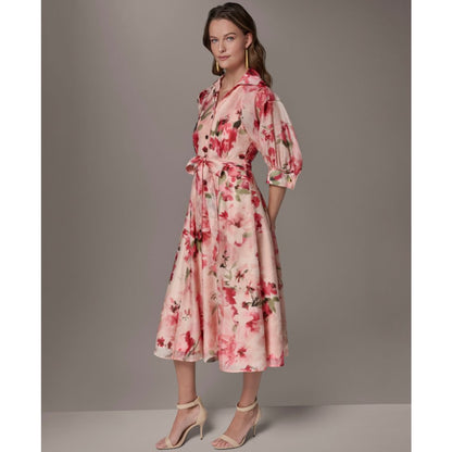 Donna Karan New York Women's Printed Collared Neck Shirt Dress