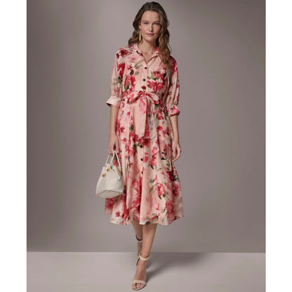 Donna Karan New York Women's Printed Collared Neck Shirt Dress