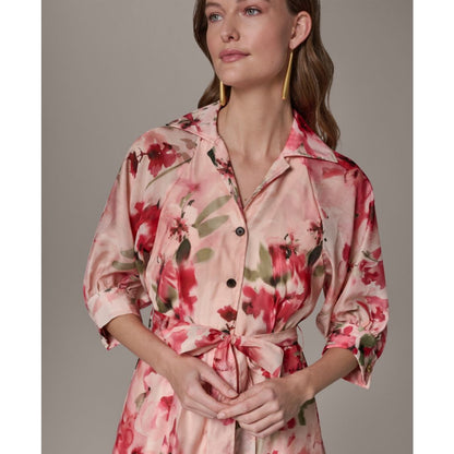 Donna Karan New York Women's Printed Collared Neck Shirt Dress