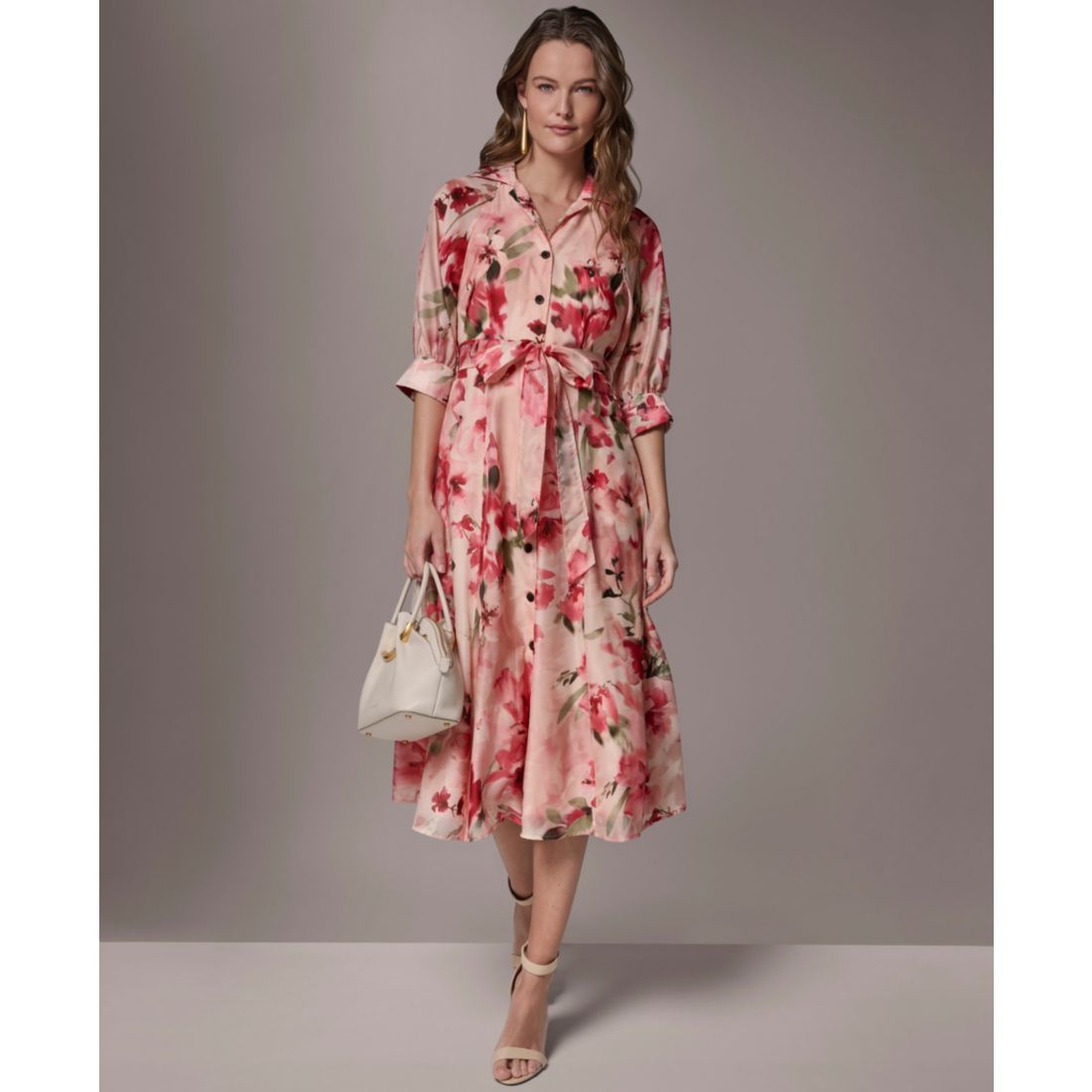 Donna Karan New York Women's Printed Collared Neck Shirt Dress