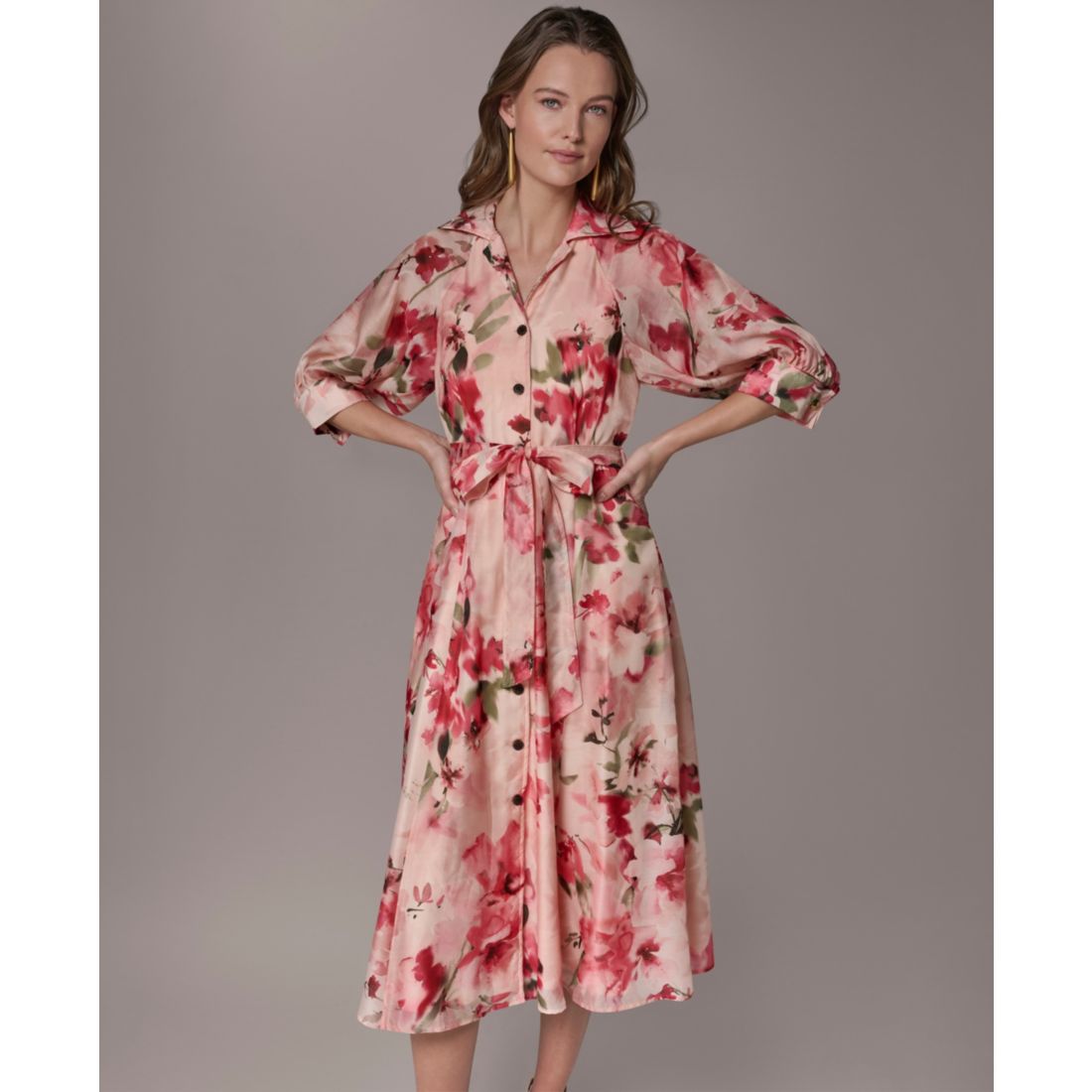 Donna Karan New York Women's Printed Collared Neck Shirt Dress