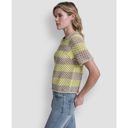 Dkny Jeans Women's Stripe Pointelle Cropped Pull-On Sweater