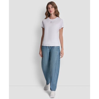 Dkny Jeans Women's Stacked Eyelet Logo Crewneck T-Shirt