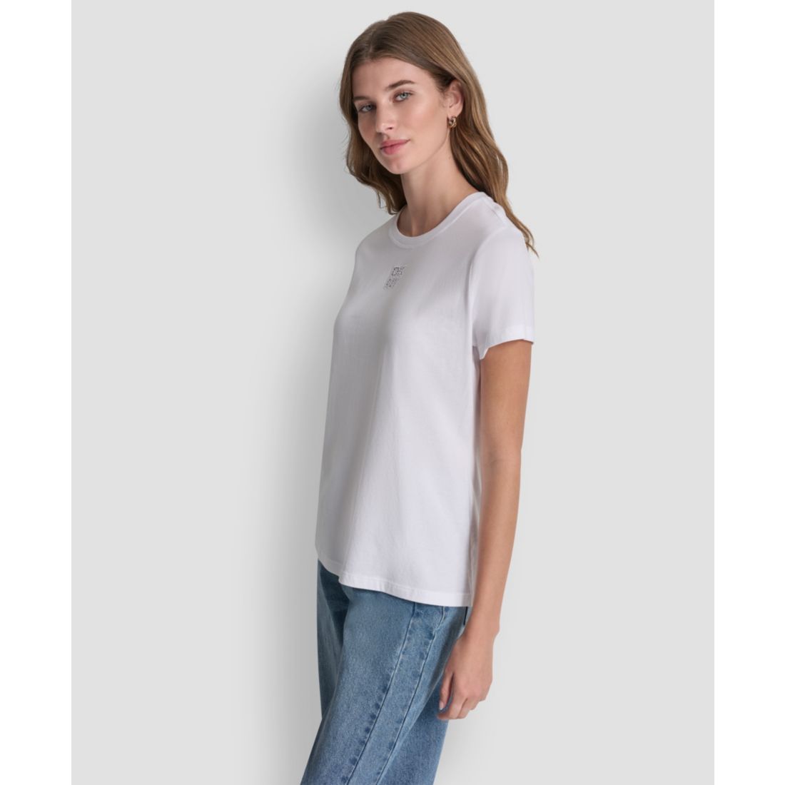 Dkny Jeans Women's Stacked Eyelet Logo Crewneck T-Shirt