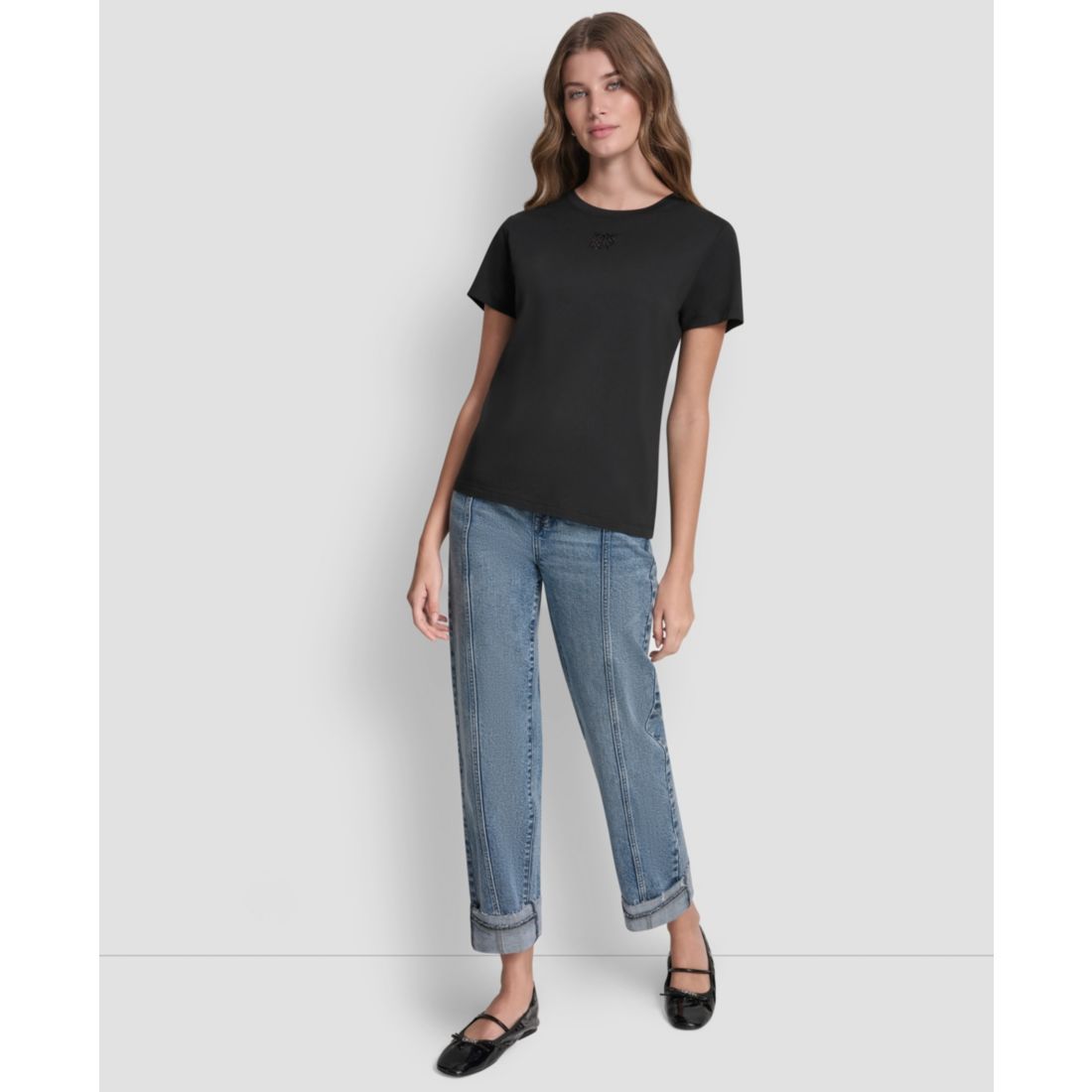 Dkny Jeans Women's Stacked Eyelet Logo Crewneck T-Shirt