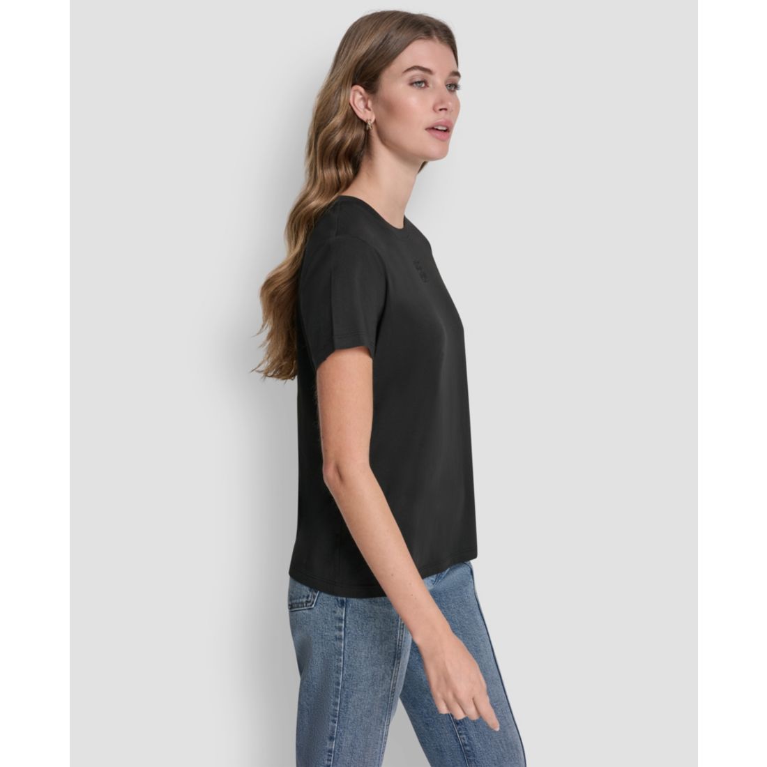 Dkny Jeans Women's Stacked Eyelet Logo Crewneck T-Shirt