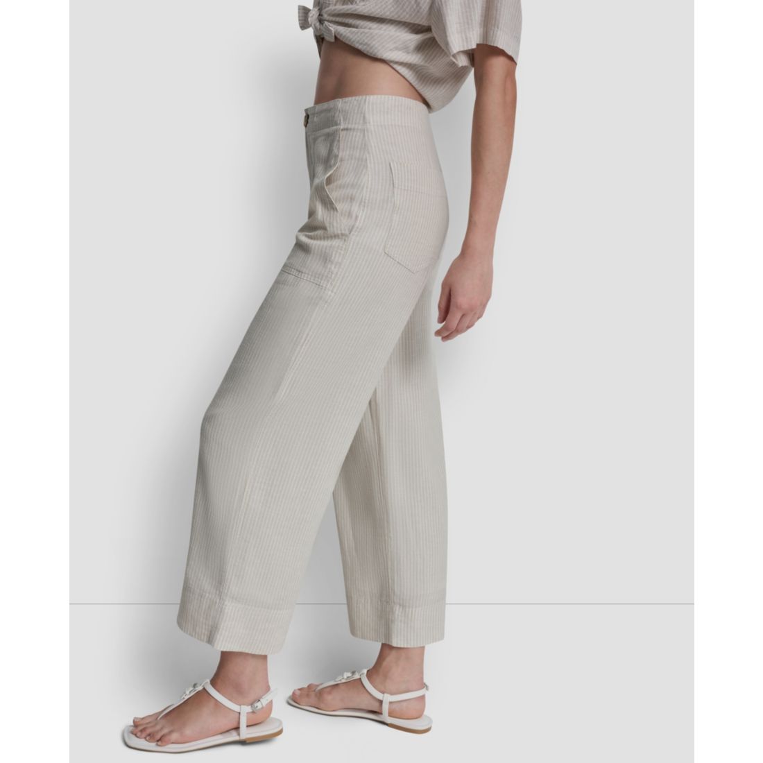 Dkny Jeans Women's Cropped Wide-Leg Linen Pants