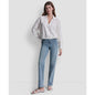 Dkny Jeans Women's Cropped Long-Sleeve V-Neck Shirt